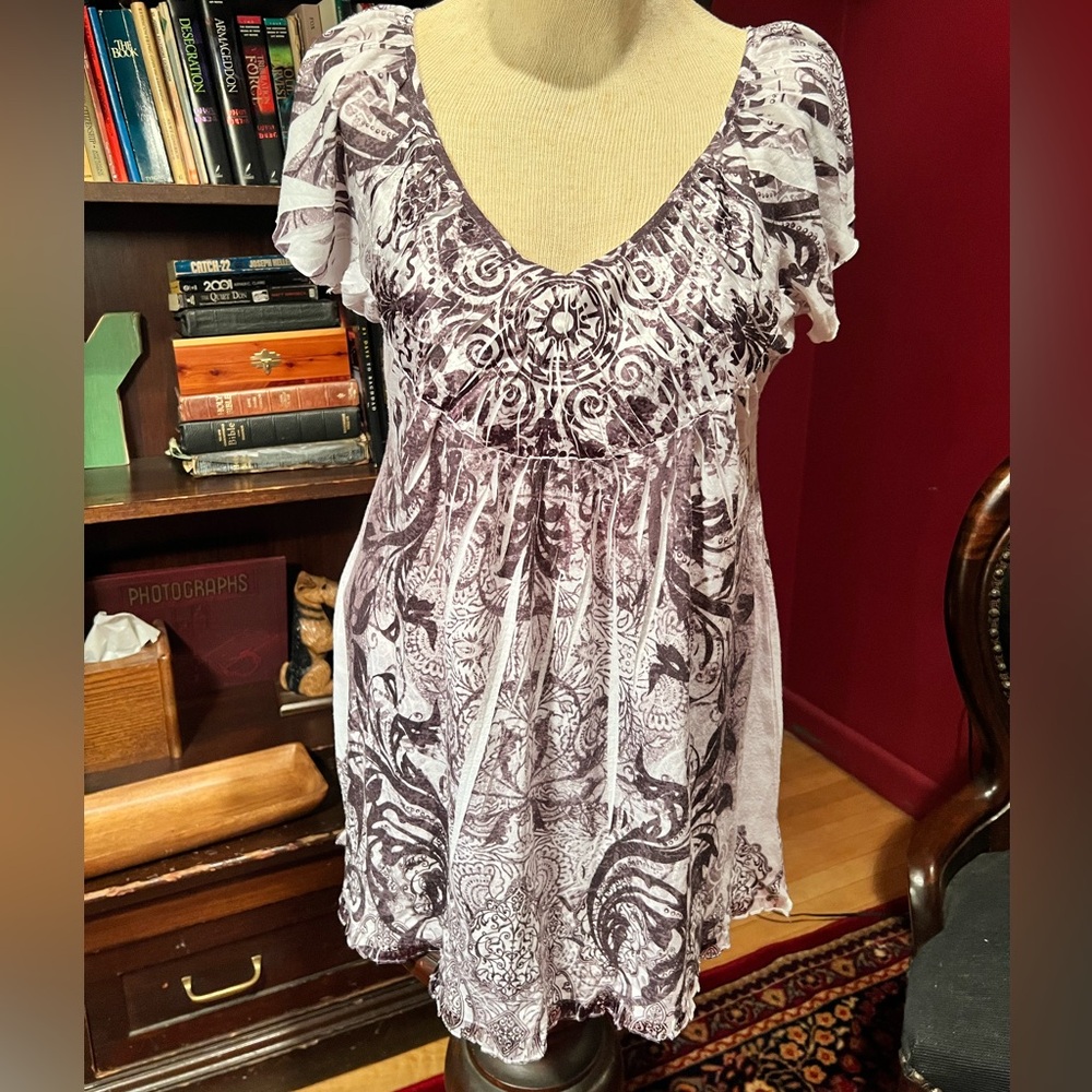 One World Boho Black and White Mini Pattern Sundress Size XL